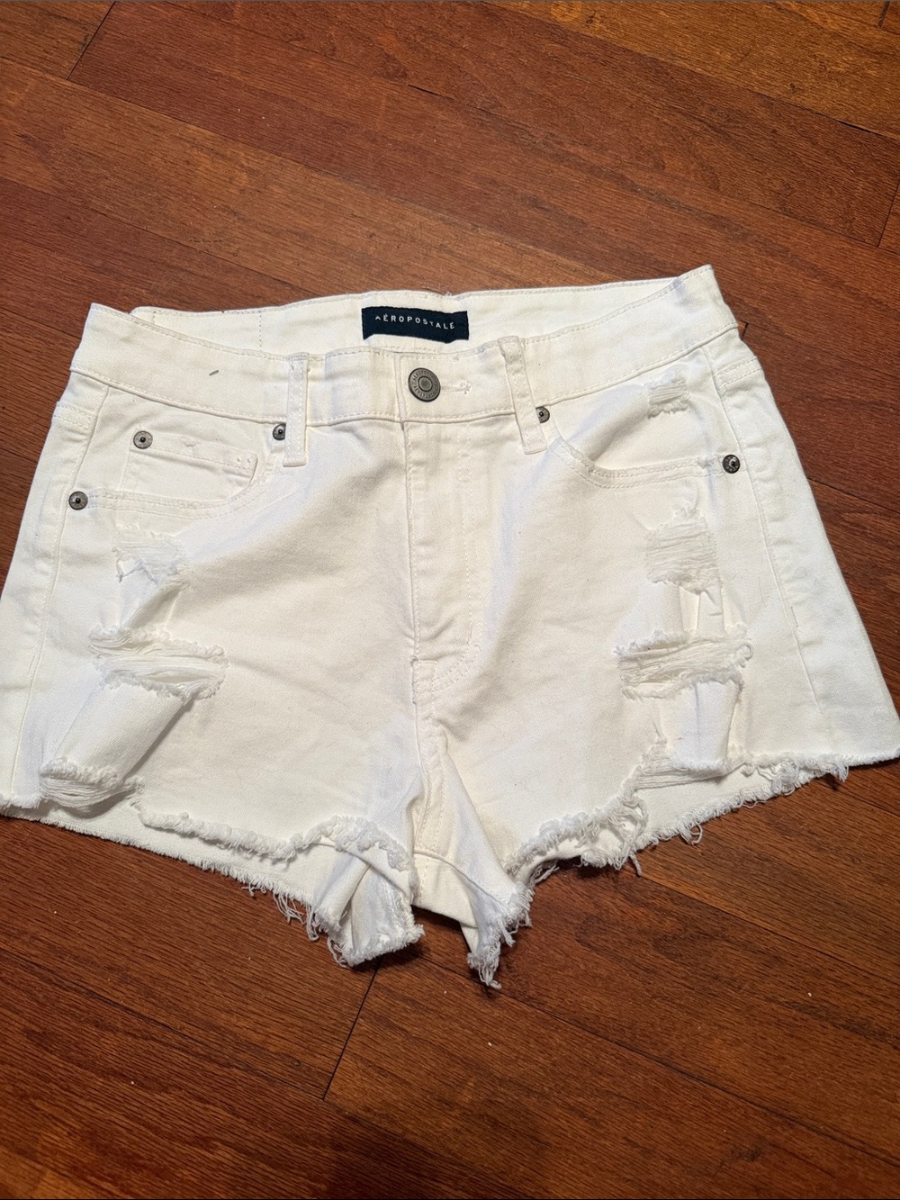 Aeropostale White Distressed Denim Shorts